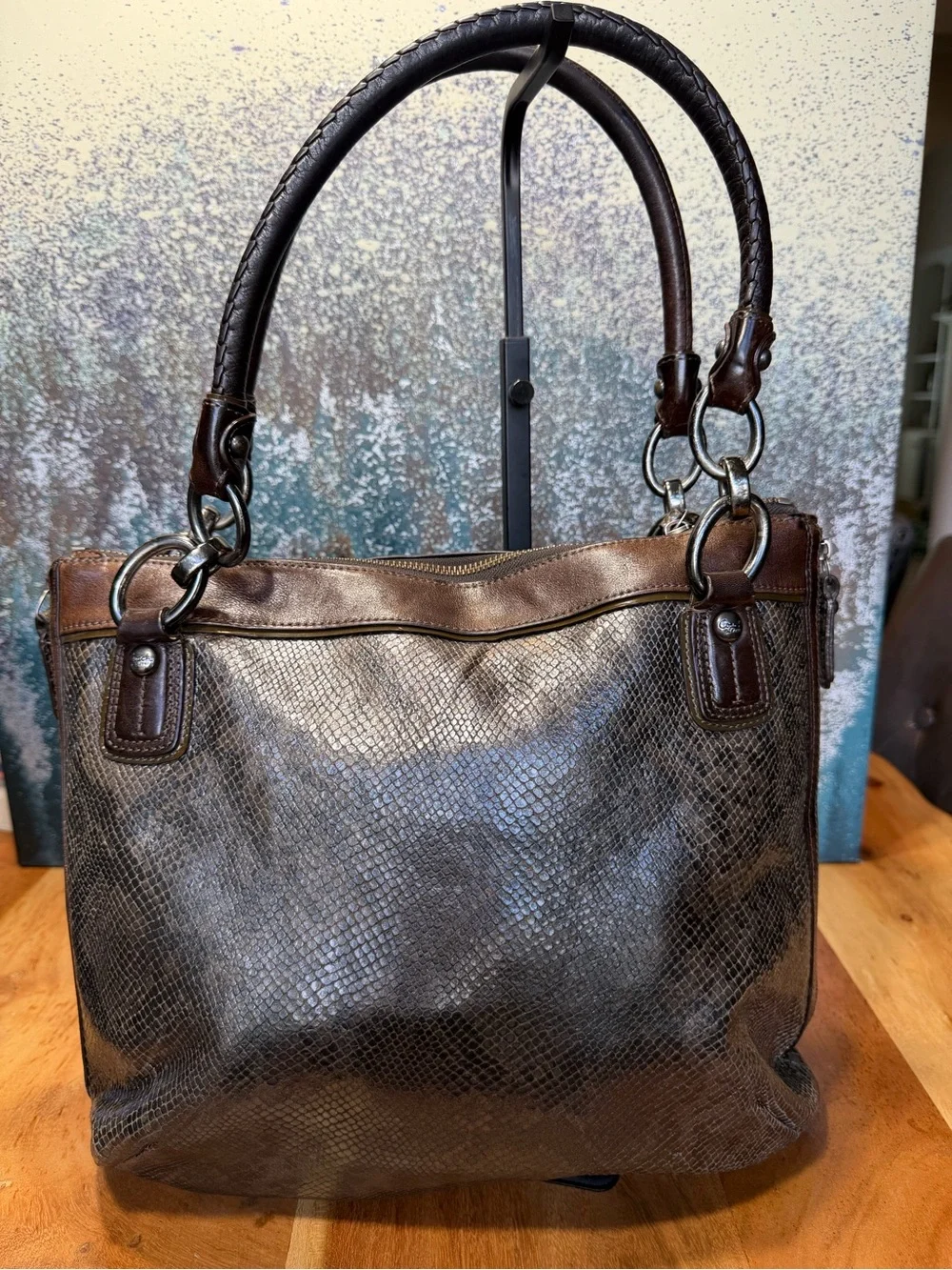 Coach Old Money 2011 Kristin Python Embossed Leather Tote Bronze
